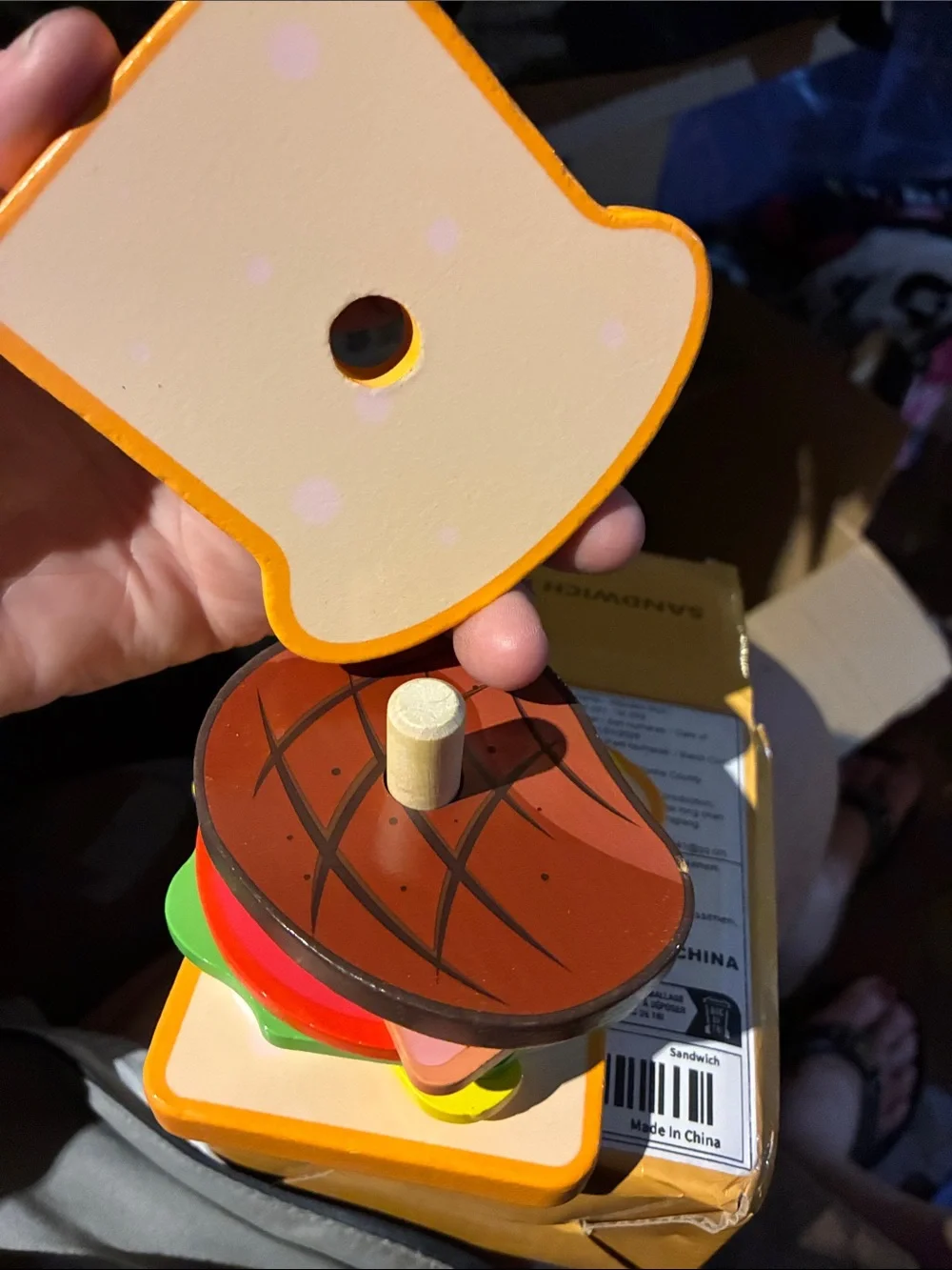 Wooden Stacking Burger Toy - Orange and Multi-Color